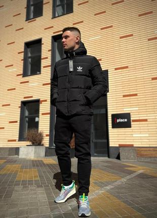 Чоловіча зимова куртка adidas чорна коротка до -25 °c з капюшоном пуховик адідас (bon)3 фото