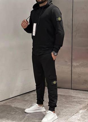 Мужской зимний спортивный костюм stone island черный на молнии стон айленд теплый с капюшоном (bon)
