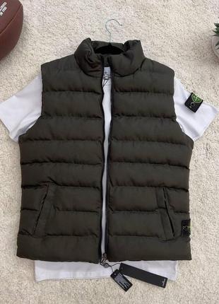 Чоловіча жилетка stone island хакі без капюшона весняна осінка безрукавка стьобана стон айленд (bon)