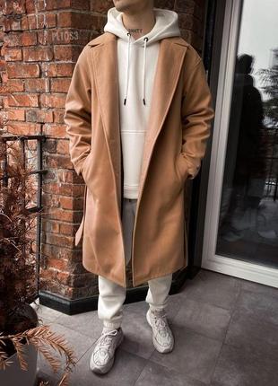 Мужское пальто оверсайз коричневое длинное кашемировое на пуговицах демисезонное (bon)6 фото