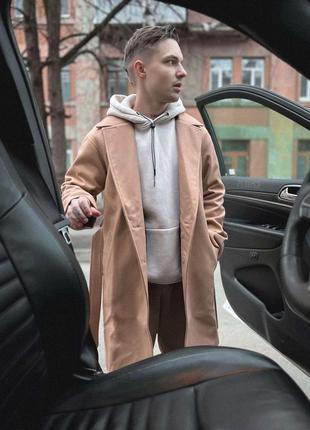 Мужское пальто оверсайз коричневое длинное кашемировое на пуговицах демисезонное (bon)4 фото