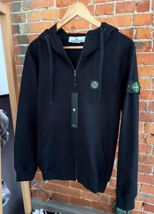 Мужская кофта stone island черная весенняя осенняя зип худи стон айленд на молнии с патчем (bon)