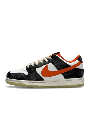 Женские кроссовки nike sb dunk low halloween черно-белые кастомные кожаные демисезонные (bon)