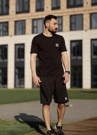 Мужской летний костюм adidas футболка + шорты черный адидас (bon)3 фото