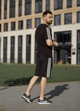 Мужской летний костюм adidas футболка + шорты черный адидас (bon)8 фото