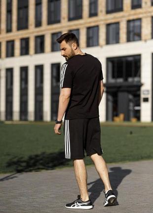 Мужской летний костюм adidas футболка + шорты черный адидас (bon)7 фото