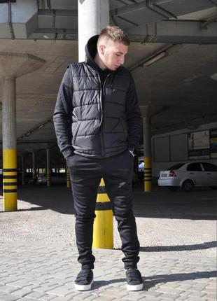 Чоловічий зимовий спортивний костюм + жилетка без капюшона чорний  ⁇  комплект худі та штани (bon)