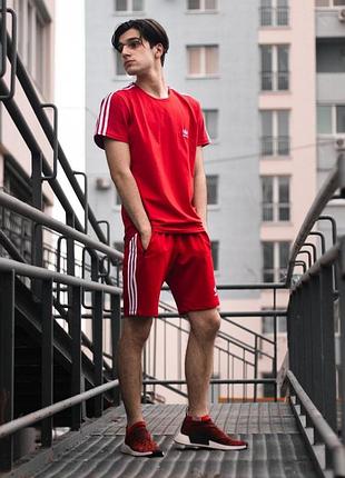 Чоловічий літній костюм adidas футболка + шорти + шкарпетки в подарунок адідас червоний (bon)