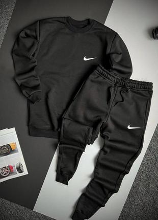 Чоловічий зимовий спортивний костюм nike чорний  ⁇  утеплений комплект найк світшот і штани на флісі (bon)