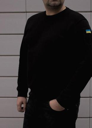 Чоловічий зимовий світшот чорний батал на флісі  ⁇  чоловічі кофти великих розмірів (bon)
