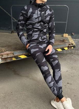 Мужской спортивный костюм камуфляж черный на молнии весенний осенний с капюшоном (bon)4 фото