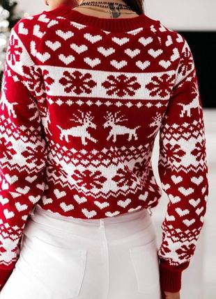 Женский новогодний свитер с оленями белый без горла шерстяной (bon)6 фото