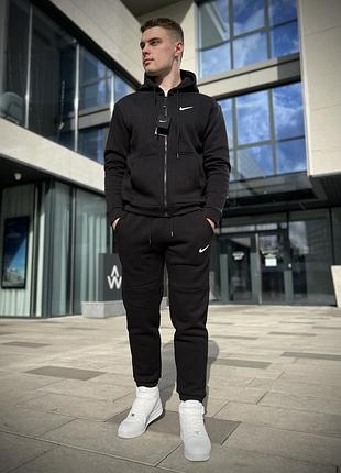 Мужской зимний спортивный костюм nike на молнии черный | комплект толстовка и штаны найк (bon)