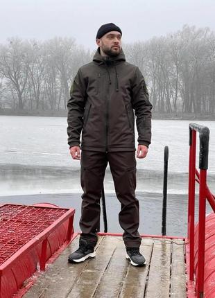 Чоловічий спортивний костюм куртка + штани soft shell хакі на флісі демісезонний весняний зимовий (bon)3 фото