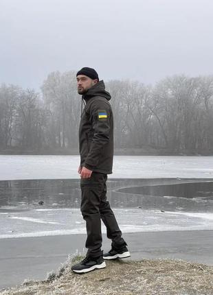 Чоловічий спортивний костюм куртка + штани soft shell хакі на флісі демісезонний весняний зимовий (bon)4 фото