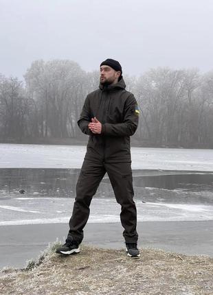 Чоловічий спортивний костюм куртка + штани soft shell хакі на флісі демісезонний весняний зимовий (bon)2 фото