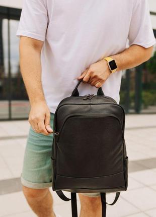 Кожаный рюкзак черный мужской женский городской портфель для ноутбука повседневный (bon)2 фото
