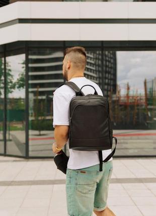 Кожаный рюкзак черный мужской женский городской портфель для ноутбука повседневный (bon)3 фото