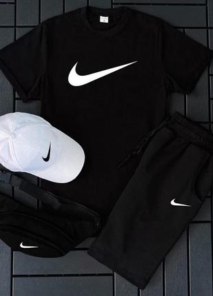 Чоловічий літній костюм nike футболка + шорти + кепка + барсетка в подарунок білий із сірий комплект найк (bon)4 фото