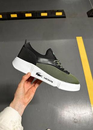 Мужские кроссовки lacoste khaki в сетку лакост кеды хаки на лето (bon)