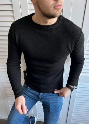 Чоловічий светр чорний весняний літній осінній  ⁇  чоловіча кофта з круглим вирізом демісезонна чорна (bon)