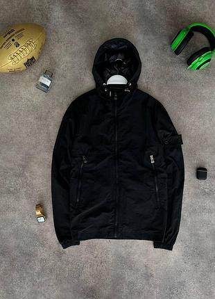 Мужская ветровка stone island с патчем черная осенняя куртка стон айленд из плащевки на осень (bon)