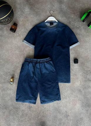 Мужской оверсайз костюм футболка + шорты синий без бренда спортивный костюм на лето (bon)