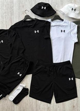 Мужской спортивный костюм + шорты + футболка + панамка + носки under armour 6в1 андер армор черный (bon)