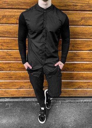Мужской классический костюм рубашка + брюки черный повседневный в полоску (bon)5 фото