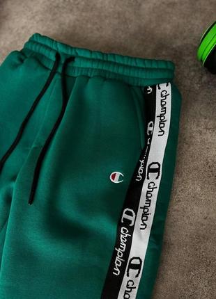 Мужские зимние спортивные штаны champion зеленые на флисе с лампасами чемпион (bon)6 фото
