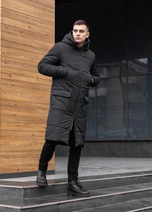 Мужская зимняя парка черная без бренда до -25*с удлиненная куртка с капюшоном (bon)