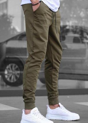 Мужские спортивные штаны хаки однотонные базовые весенние летние | брюки мужские хлопковые повседневные (bon)