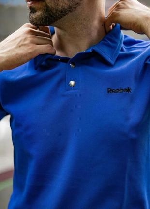 Чоловічий літній костюм reebok футболка поло + шорти + барсетка в подарунок синій із чорним комплект рибок (bon)5 фото