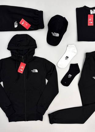 Мужской спортивный костюм the north face 7в1 кофта + штаны + футболка + шорты + кепка черный (bon)