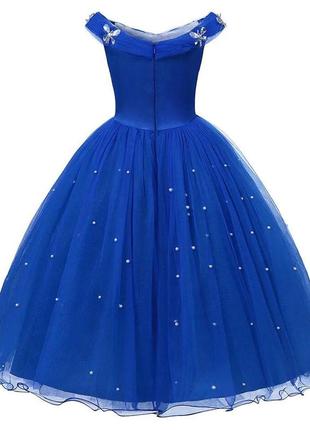 Платье золушки для девочки, синее с бабочками4 фото