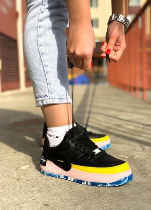 Nike air force jester low black pink yellow женские кроссовки/кеды найк, кросівки форс жіночі