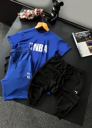 Чоловічий літній костюм nba футболка + штани + шорти чорний із сірим комплектом нба (bon)3 фото