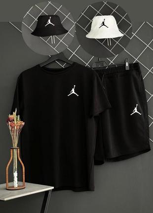 Чоловічий літній костюм jordan футболка + шорти чорний комплект джордан на літо (bon)5 фото