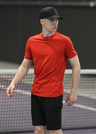 Чоловічий літній костюм футболка + шорти червоний із чорним літній спортивний костюм на літо (bon)1 фото