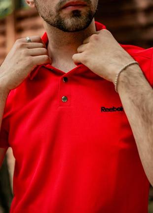 Мужской летний костюм reebok футболка поло + шорты + барсетка в подарок красный с черным комплект рибок (bon)6 фото