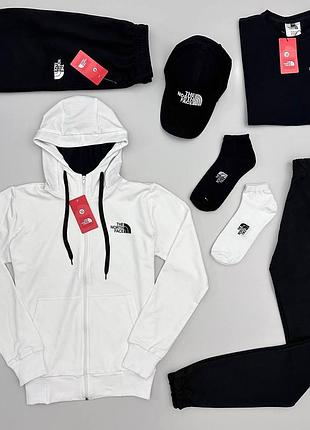 Мужской спортивный костюм the north face 7в1 кофта + штаны + футболка + шорты + кепка черно-белый (bon)