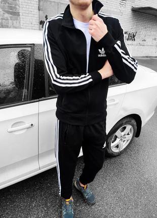 Мужской спортивный костюм adidas черный адидас с молнией + носки в подарок весенний осенний (bon)4 фото