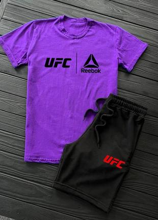 Мужской летний костюм reebok ufc футболка + шорты фиолетовый с черным рибок юфс на лето (bon)