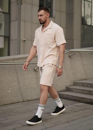Чоловічий літній костюм сорочка та шорти вельветовий бежевий (bon)