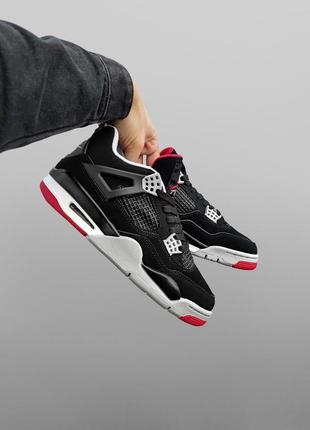 Мужские кроссовки nike air jordan iv высокие кожаные черные найк аир джордан 4 демисезонные (bon)7 фото