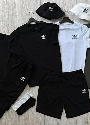 Мужской спортивный костюм adidas 6в1 худи + штаны + шорты + футболка + панамка + носки адидас черный (bon)