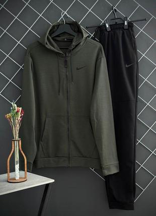 Мужской спортивный костюм nike 6в1 кофта + штаны + шорты + футболка + панамка + носки найк хаки (bon)3 фото