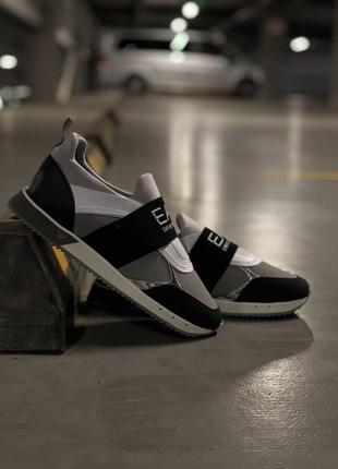 Чоловічі кросівки emporio armani текстильні із замшевими вставками емпоріо армані сірі з чорним (bon)