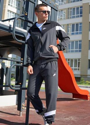 Мужской спортивный костюм nike серый с черным на молнии весенний осенний толстовка + штаны найк (bon)2 фото