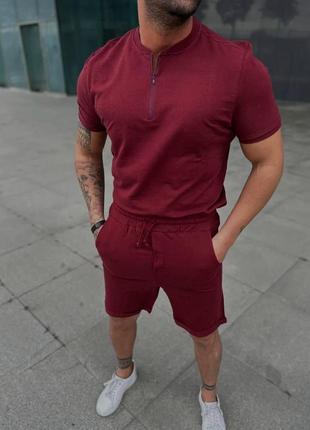 Чоловічий літній костюм футболка зі змійкою + шорти м'ятний без бренда спортивний костюм на літо (bon)4 фото